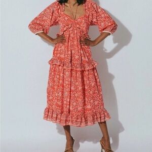 Cleobella Orange Floral Midi Dress